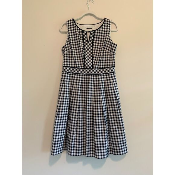 Talbots Dresses & Skirts - Talbots Navy White Gingham Fit & Flare Sleeveless Cotton Dress Preppy 8P
